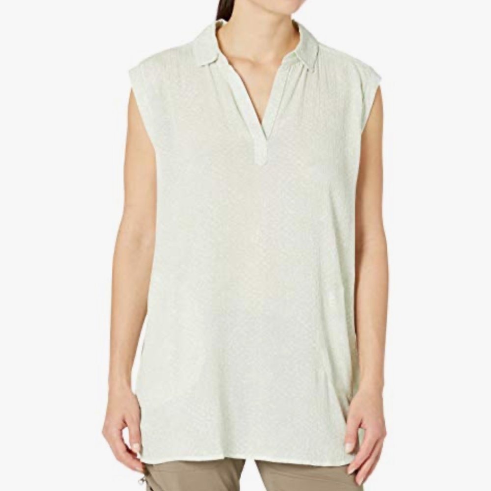 Prana Women's Relaxed Fit Anini Tunic Green/White Large Lightweight Travel NWT